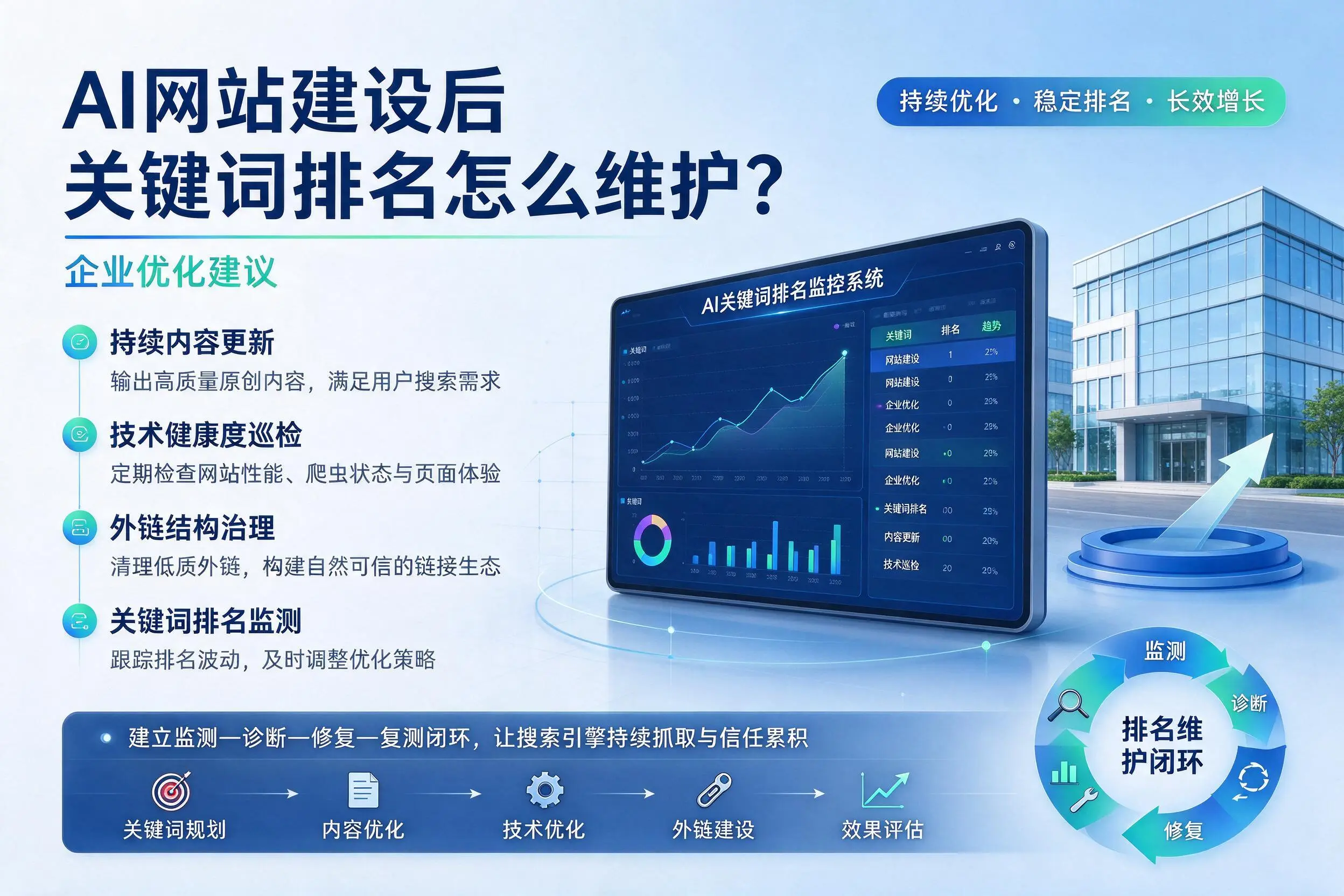 AI网站建设后关键词排名怎么维护?鹰潭企业优化建议